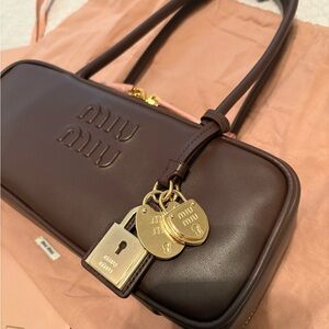 Miu Miu Dark Brown Shoulder Bag with Gold Accents